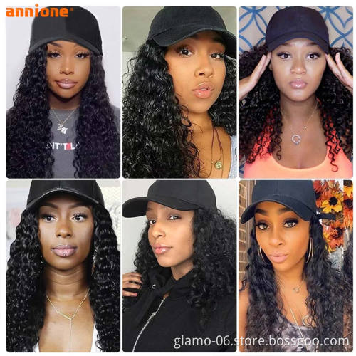 Factory Price human hair baseball cap hat wig,Baseball cap Wig For Black Women,silly cap wigs with hats for girls
